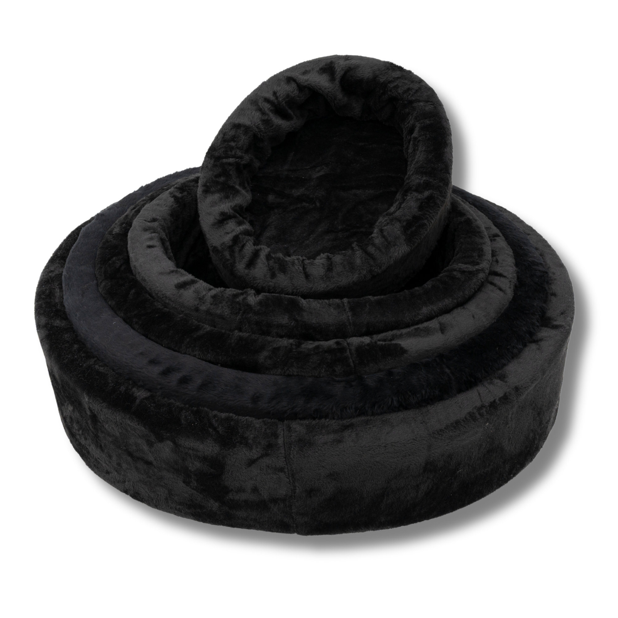 Napzzz ovale pluche bontmand in set afbeelding in de kleur effen zwart. Mand is verkrijgbaar van 40 tot wel 120 cm. Geschikt van kitten tot zeer grote honden. Stevige schuimrubberen kern en zacht pluche hoes bekleding. Hoes is wasbaar op lage temperatuur.
