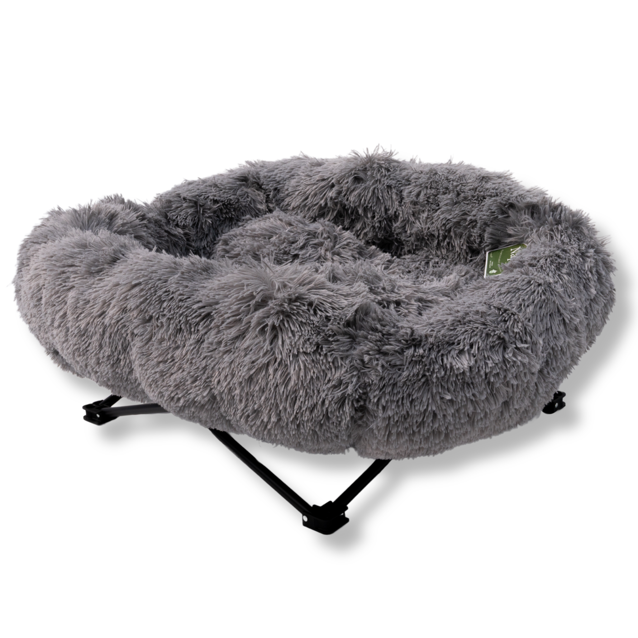 NapZZZ Fuzzle Ligstoel - Grijs, Zijaanzicht van de stoel. Verhoogde stoel. met zwart onderstel