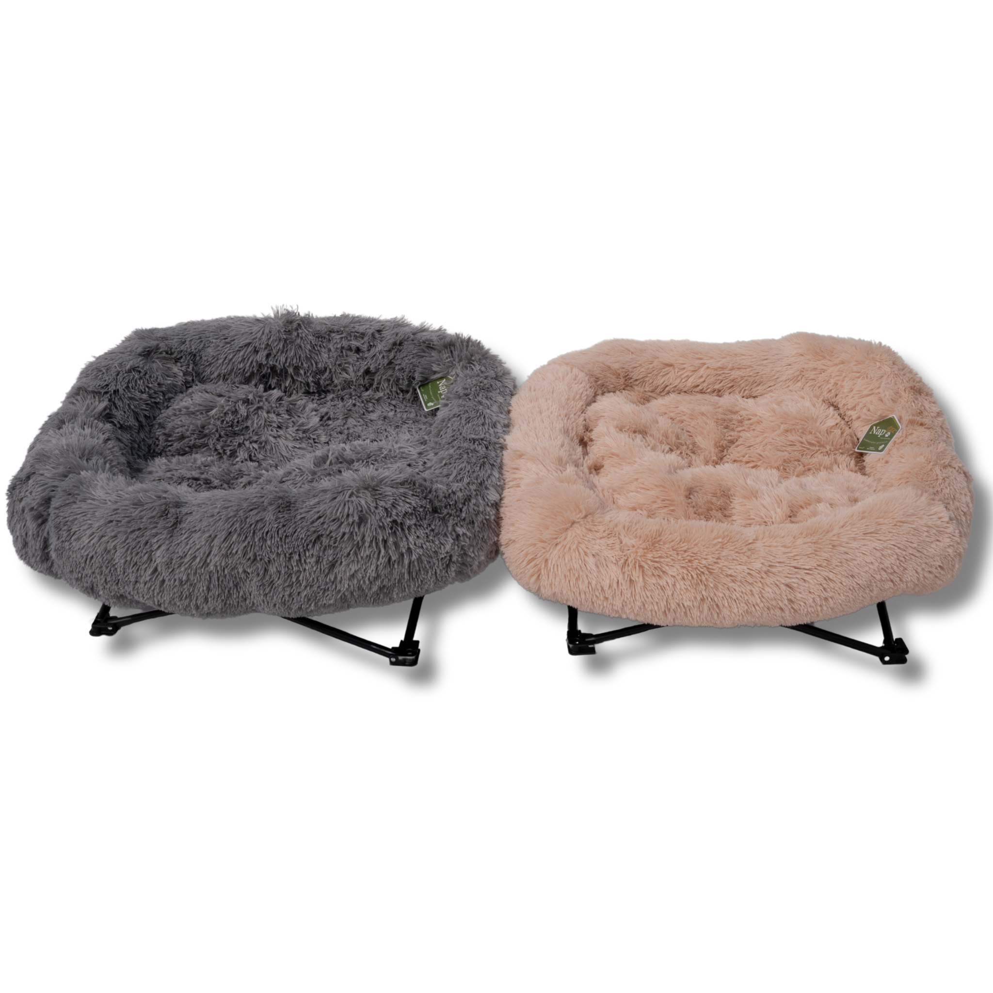 NapZZZ Fuzzle Ligstoel - Grijs, vooraanzicht van de stoel. Beide kleuren Grijs en Beige