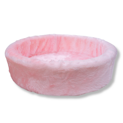 Babyroze imitatiebont mand voor katten en honden met hoge zachte rand