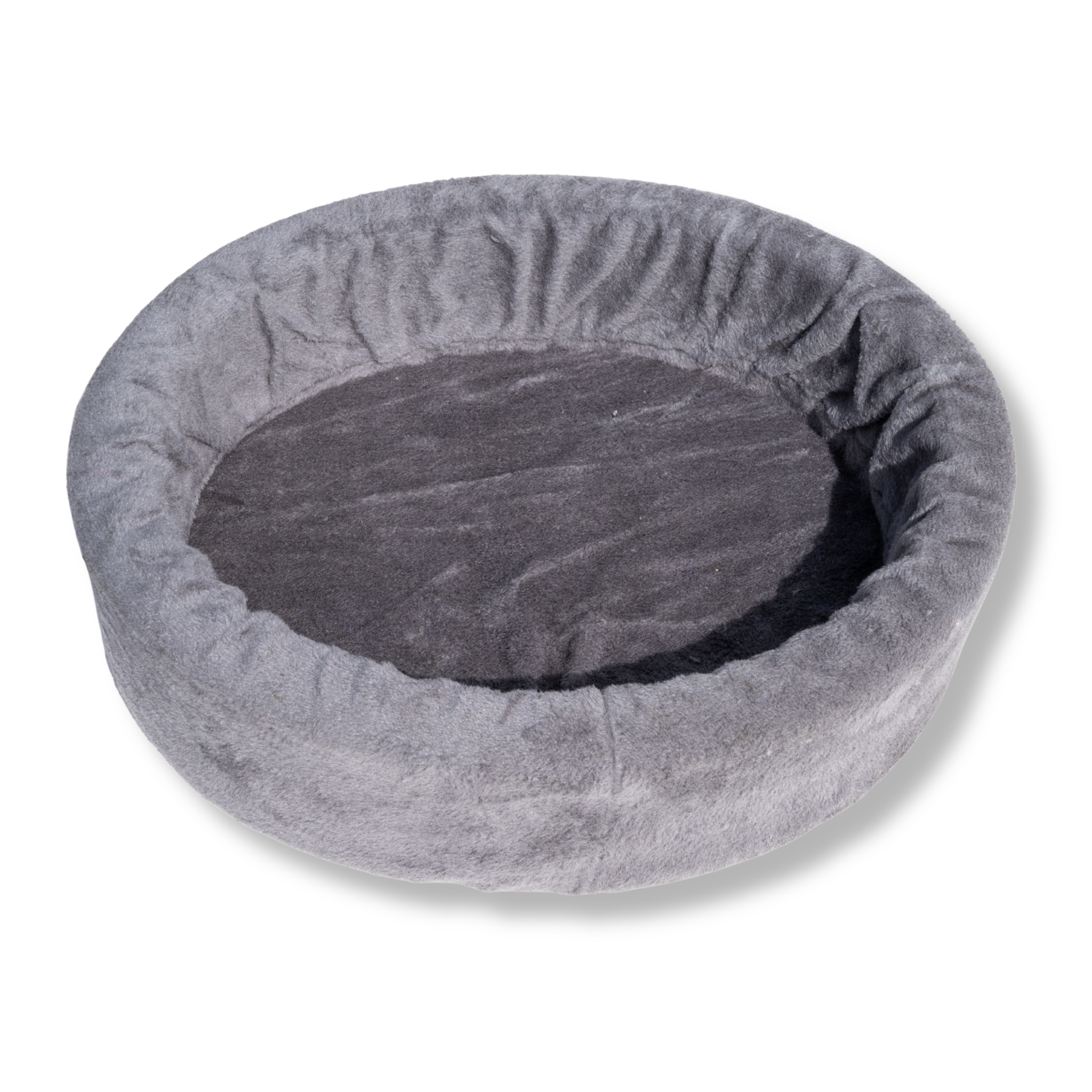 Vooraanzicht van grote ovale NapZZZ bontmand grijs, zachte en comfortabele ligplek voor katten en kleine honden