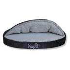 NapZZZ Cuddle Cave Eco Super Soft Antraciet – voorzijde van de knusse, duurzame mand voor honden en katten.