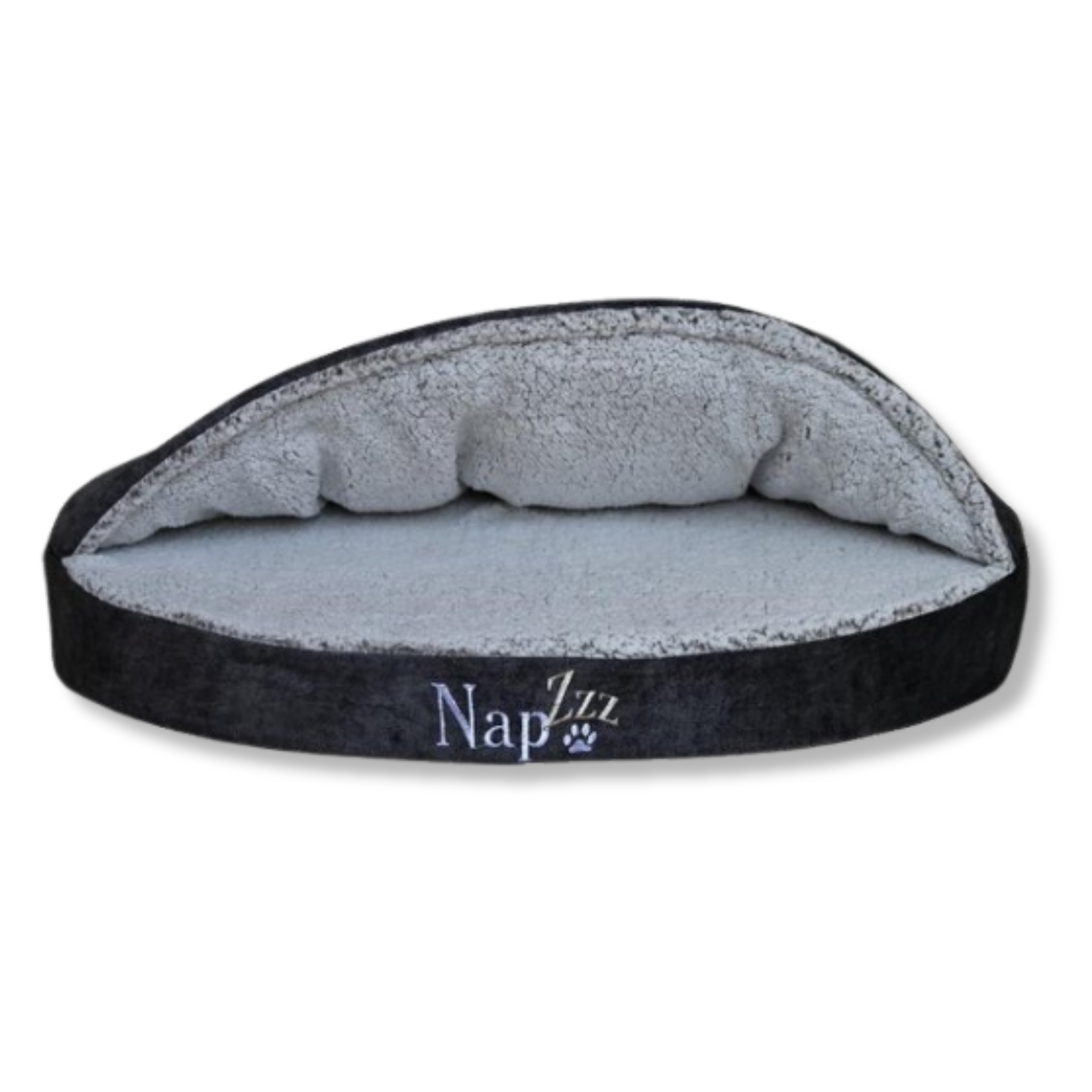 NapZZZ Cuddle Cave Eco Super Soft Antraciet – voorzijde van de knusse, duurzame mand voor honden en katten.