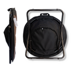 Napzzz stoel in de kleurencombinatie zwart taupe gezien van onderkant en zijaanzicht voor kleine huisdieren zoals hond of kat. Inklapbaar en voorzien van waterafstotende stof. Met metalen frame en anti slip details.