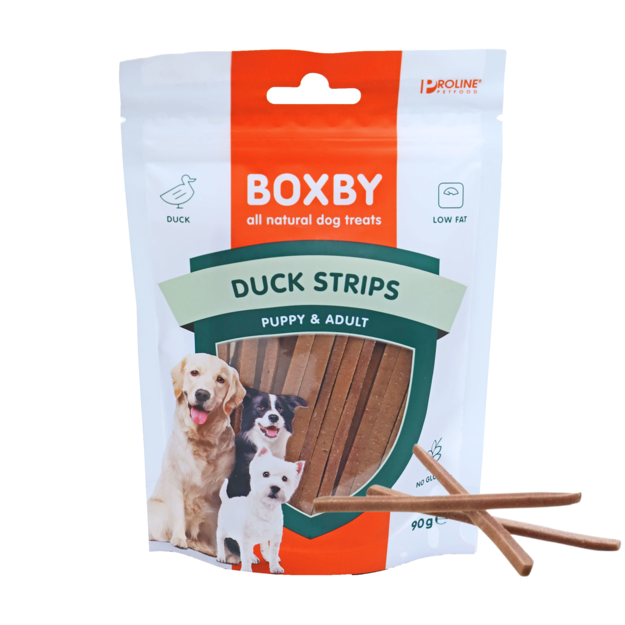 Boxby Strips hondensnack met eend, natuurlijke beloning voor honden, gezonde traktatie.