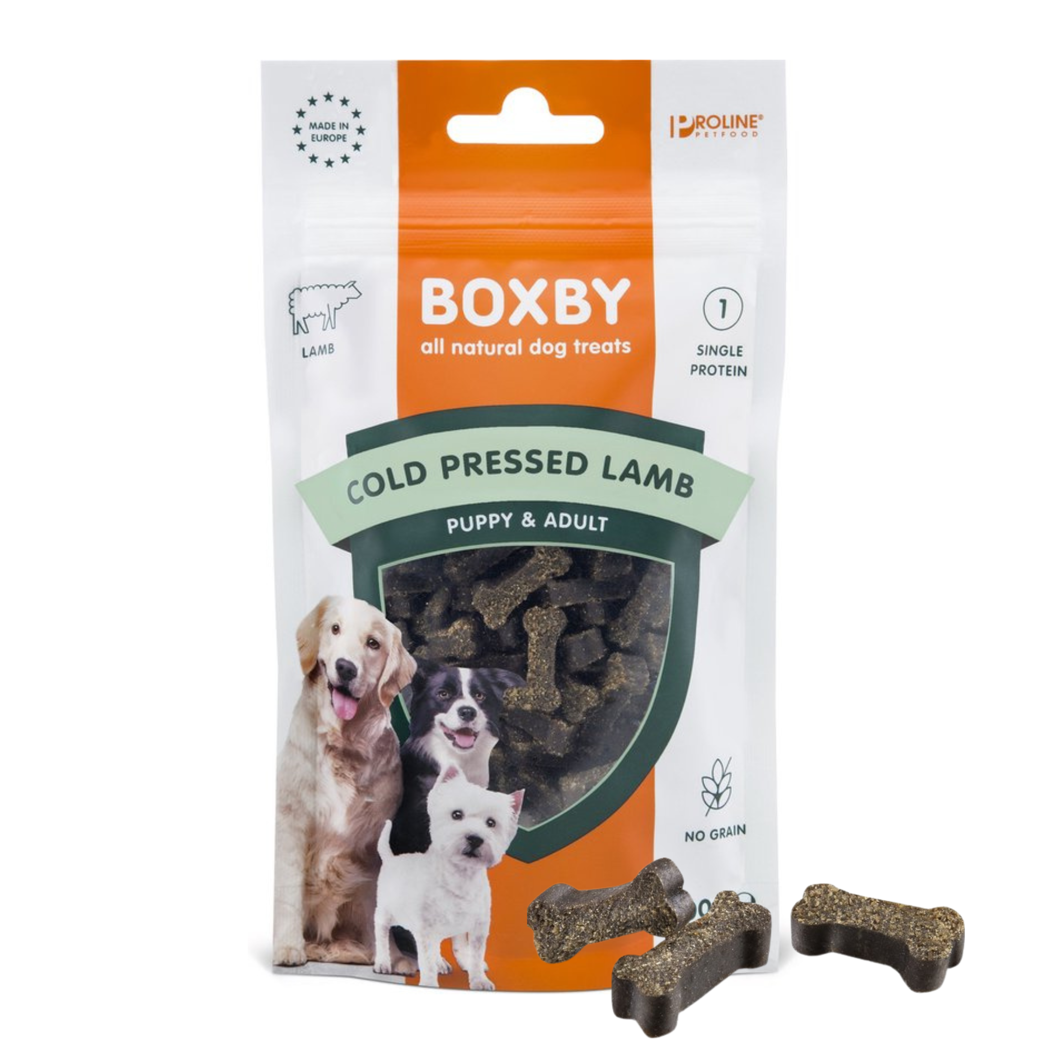 Boxby Cold Pressed graanvrije hondensnack lam, minimaal 70% lam, zonder granen, gluten, soja of kunstmatige toevoegingen