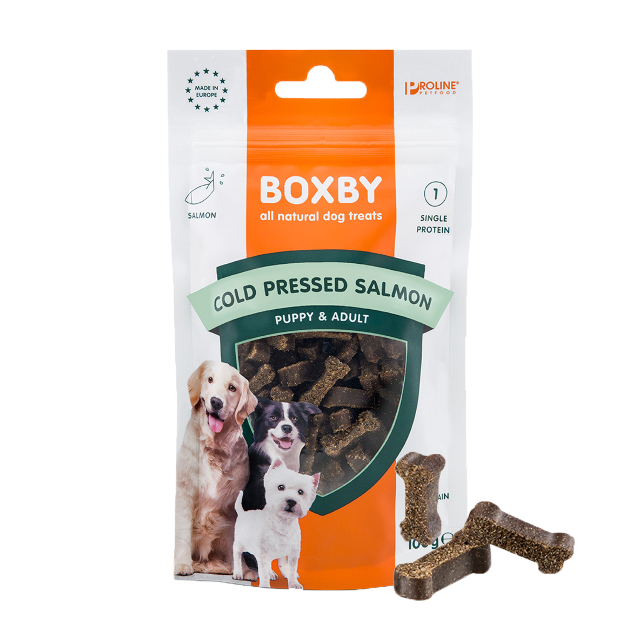 Boxby Cold Pressed graanvrij hondenvoer, zonder gluten, suikers en kunstmatige toevoegingen, met zalm, lam, kalkoen en eend als dierlijk eiwit