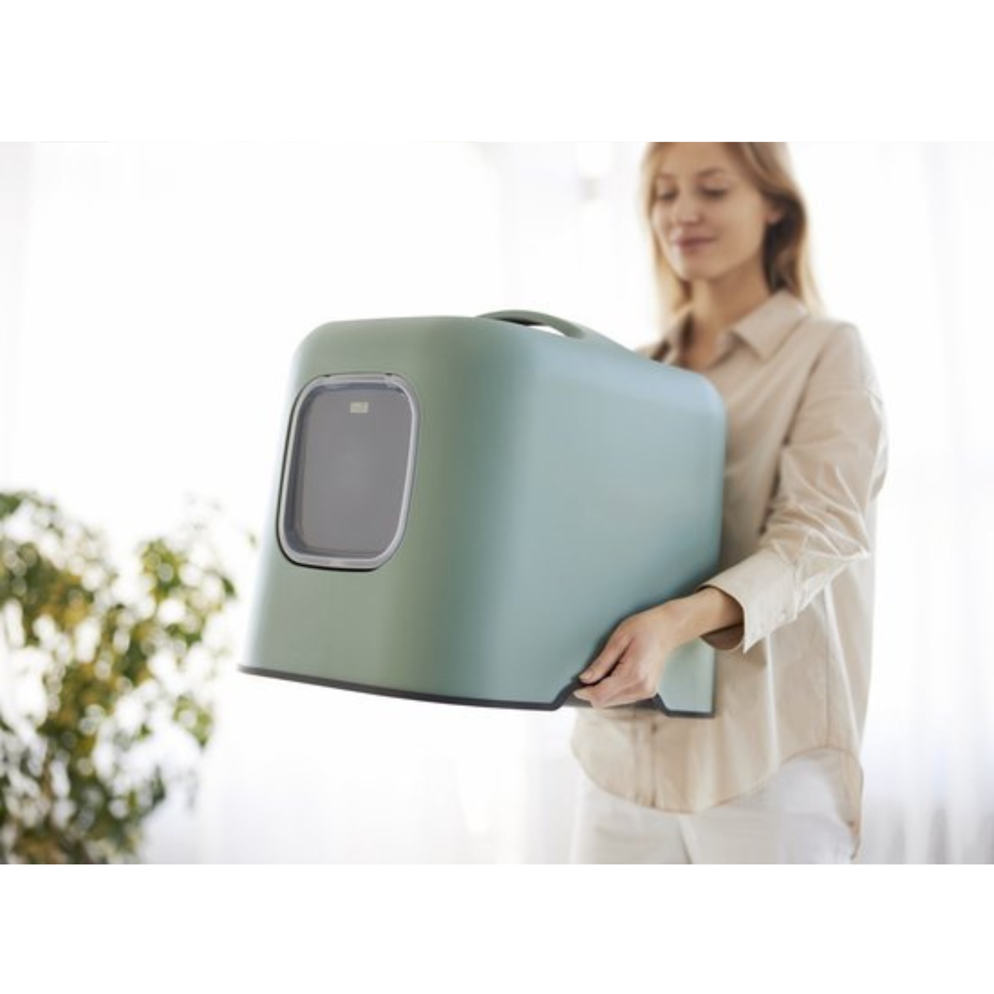 Biala Kattentoilet Mosgroen Sfeerfoto – Moderne Kattenbak in Stijlvol Interieur