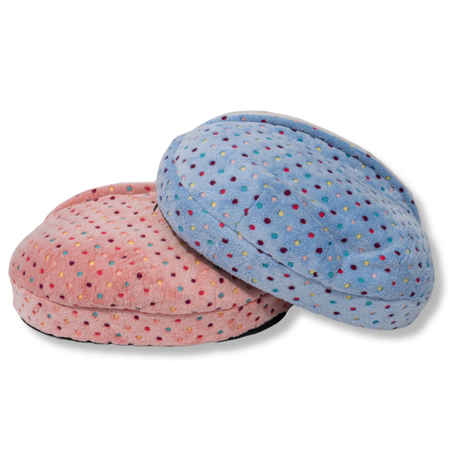 NapZZZ Cuddle Cave Dotz huisdierbed in blauw en andere kleur, knusse pluche mand met overkapping en schuimrubberen bodem