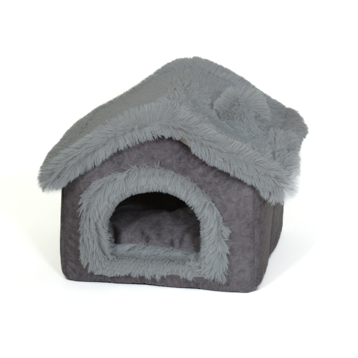 NapZZZ Eco Honden- en Kattenhuis Grijs met luxe eco-leer en omkeerbaar kussen