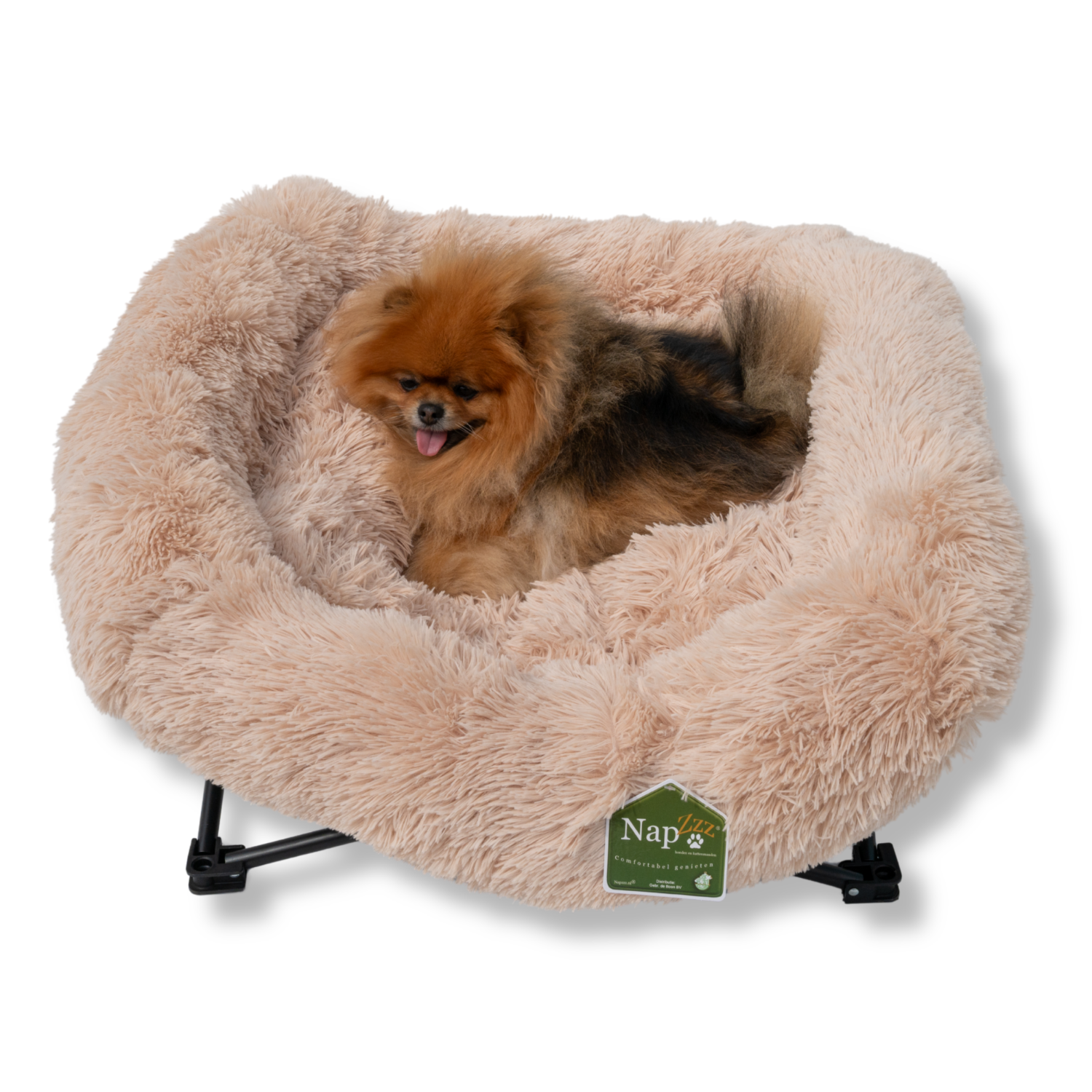 NapZZZ Fuzzle ligstoel beige – gezellige en comfortabele pluche rustplek voor honden en katten, leuk en wasbaar