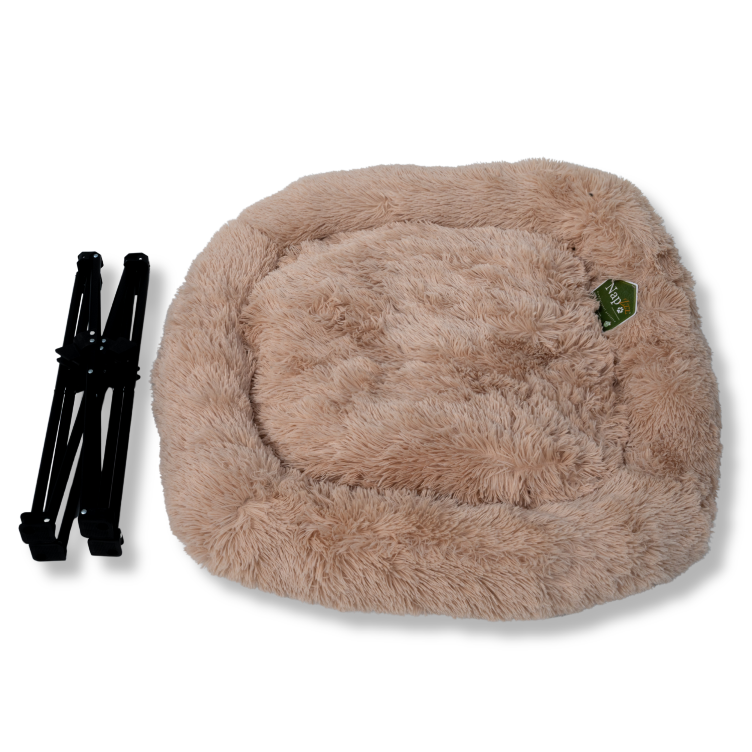 NapZZZ Fuzzle ligstoel beige – inklapbaar en lichtgewicht, makkelijk mee te nemen, pluche en comfortabel voor honden en katten