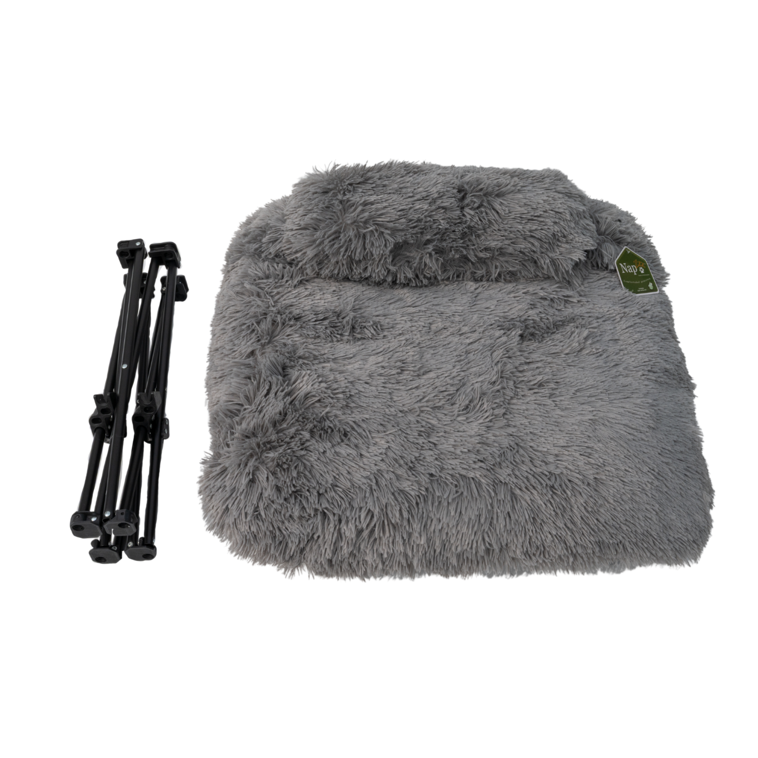 NapZZZ Fuzzle ligstoel grijs – inklapbaar, lichtgewicht en makkelijk mee te nemen, pluche en wasbaar voor honden en katten