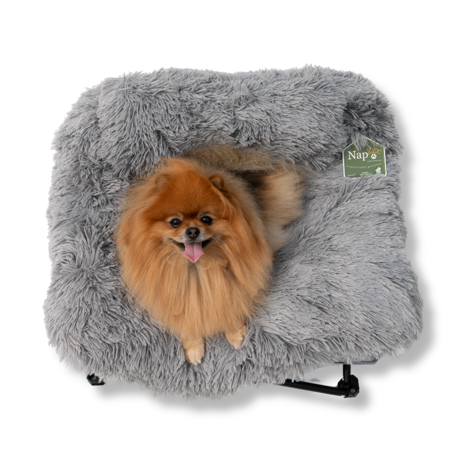NapZZZ Fuzzle ligstoel grijs – gezellige en comfortabele pluche rustplek voor honden en katten, leuk en wasbaar