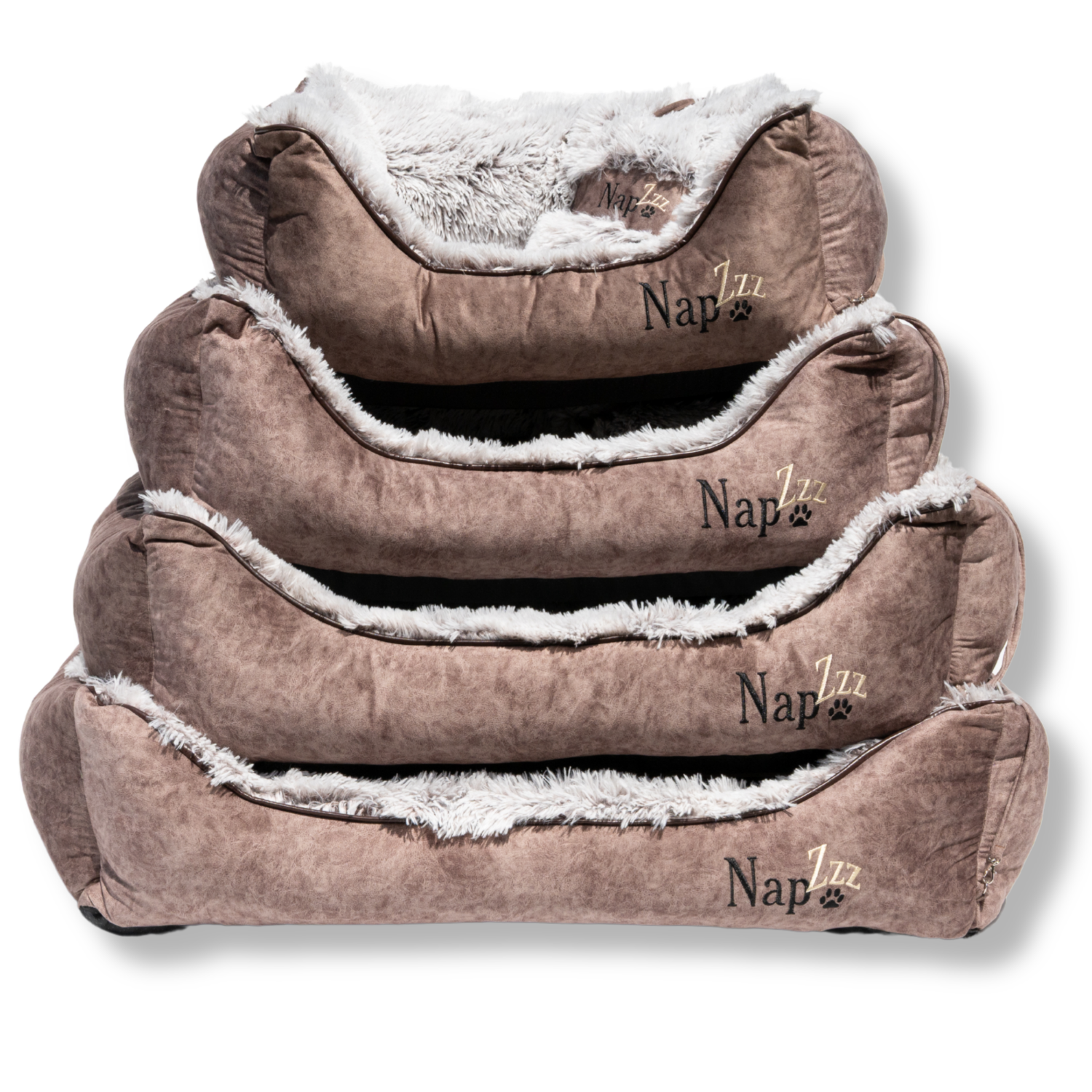 NapZZZ Honden Divan Eco Bruin in 4 maten, duurzame hondenmand van gerecyclede stof voor kleine en grote honden